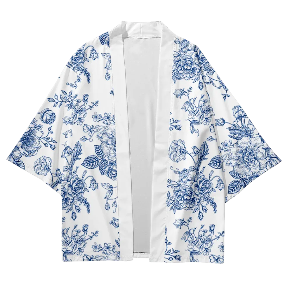 White Flower Yukata Top
