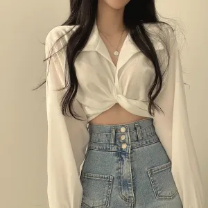 White Front Knotted Shirt