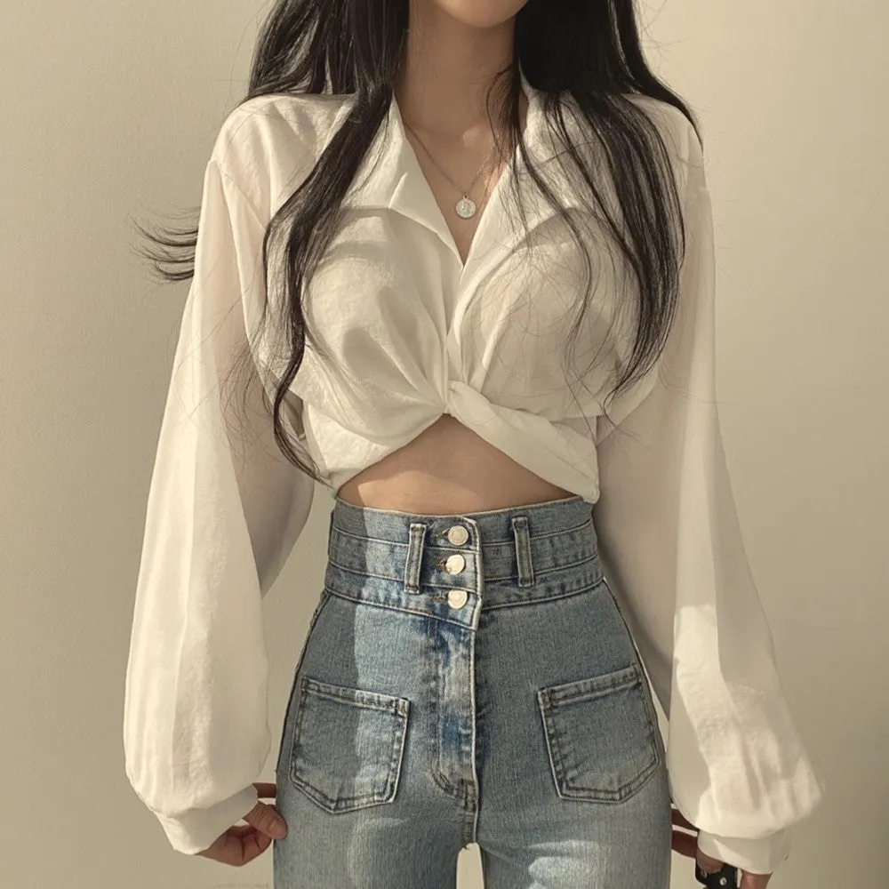 White Front Knotted Shirt