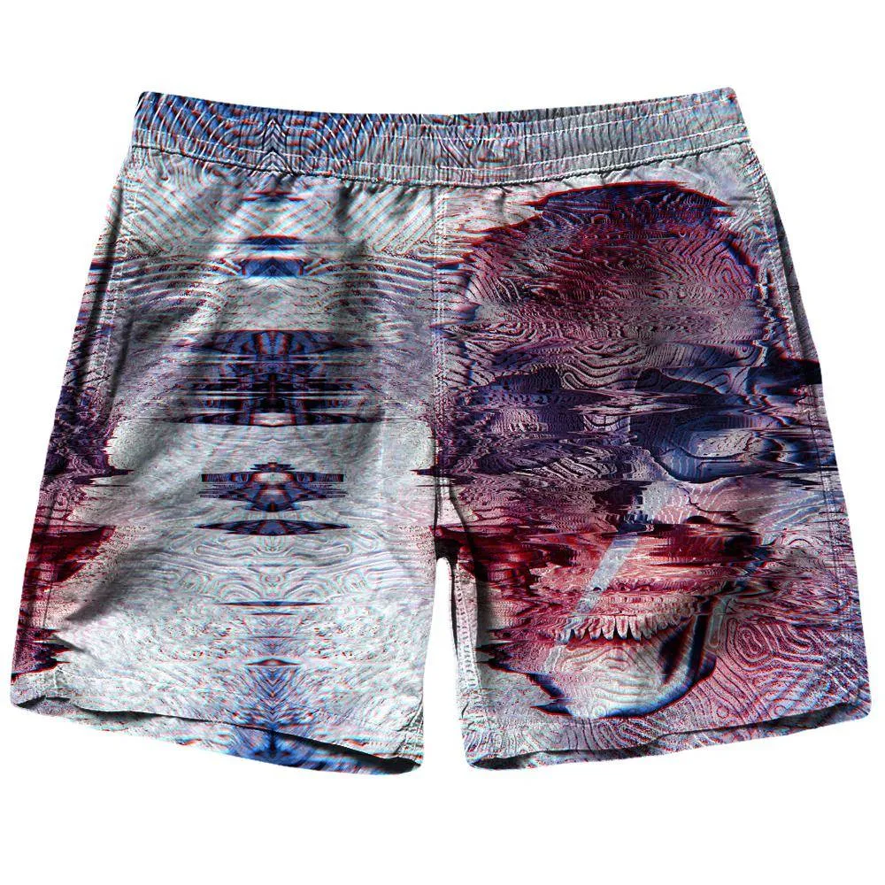 White Glitch Skull Shorts