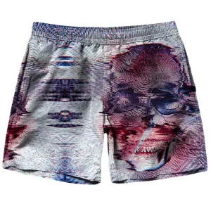 White Glitch Skull Shorts