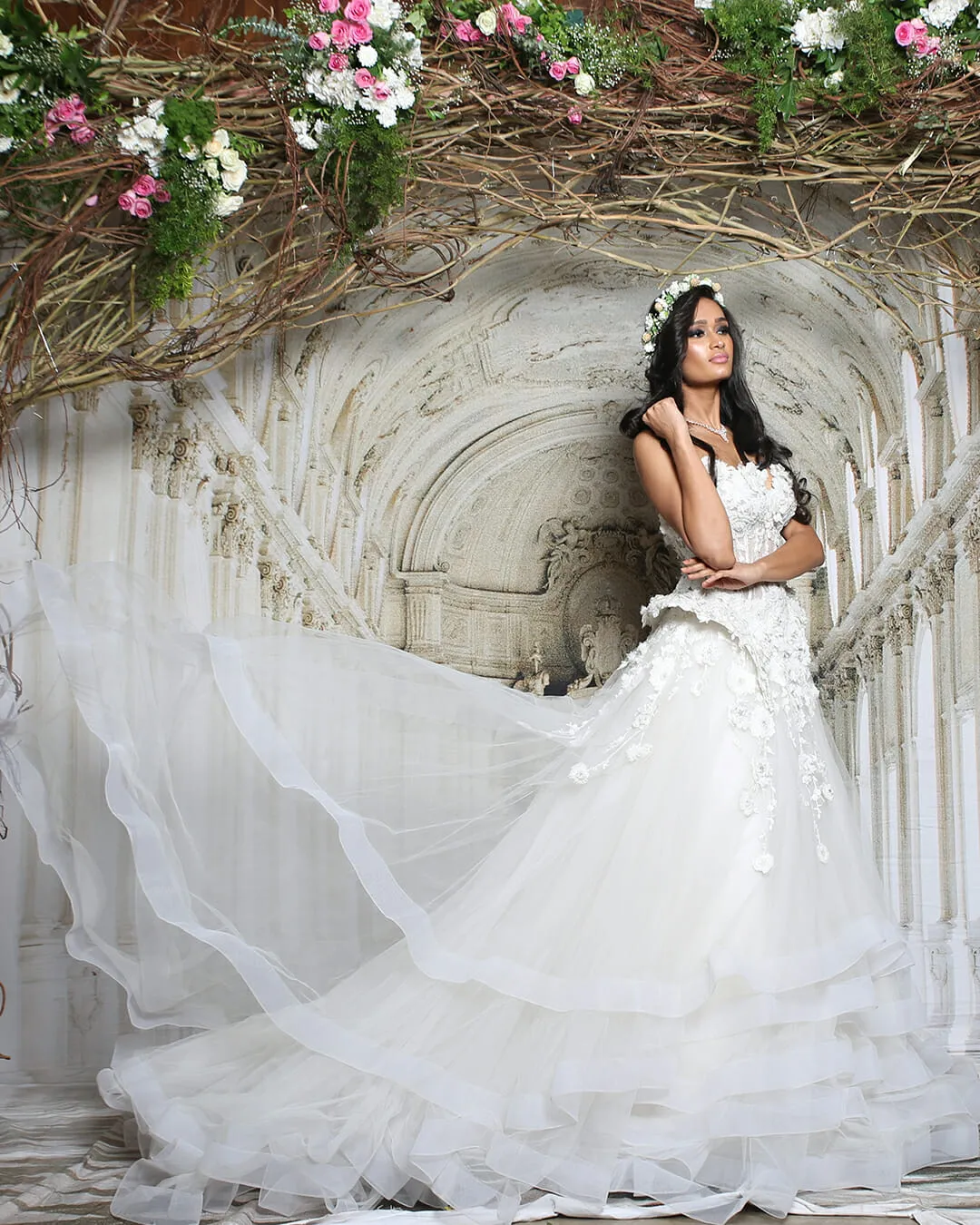 White Peplum Layered Gown