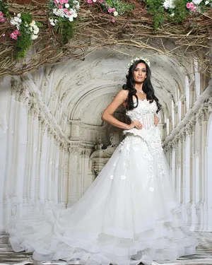 White Peplum Layered Gown