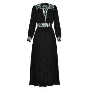 Winter O-Neck Lantern Sleeves Vintage Pleated Dress