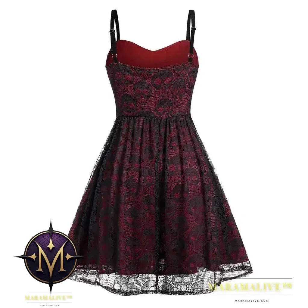 Women Dress Gothic Black Plus Size Halloween Lace Mesh Patchwork Sleeveless Camisole Party Dress Casual Women Elegant Dresses