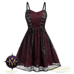Women Dress Gothic Black Plus Size Halloween Lace Mesh Patchwork Sleeveless Camisole Party Dress Casual Women Elegant Dresses