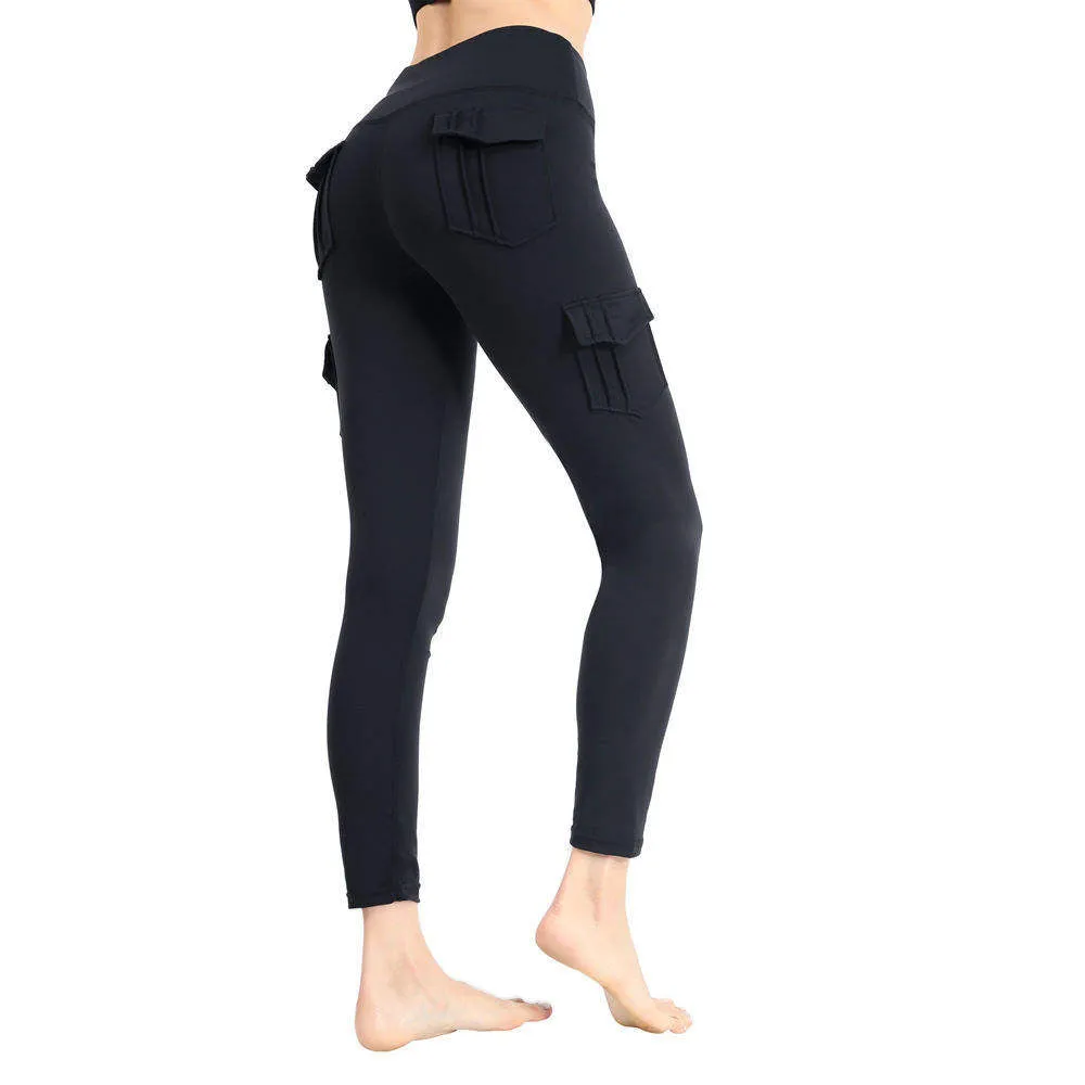 Women Flip pockets-Cargo Leggings-with Super elastic Soft smooth nude fabric