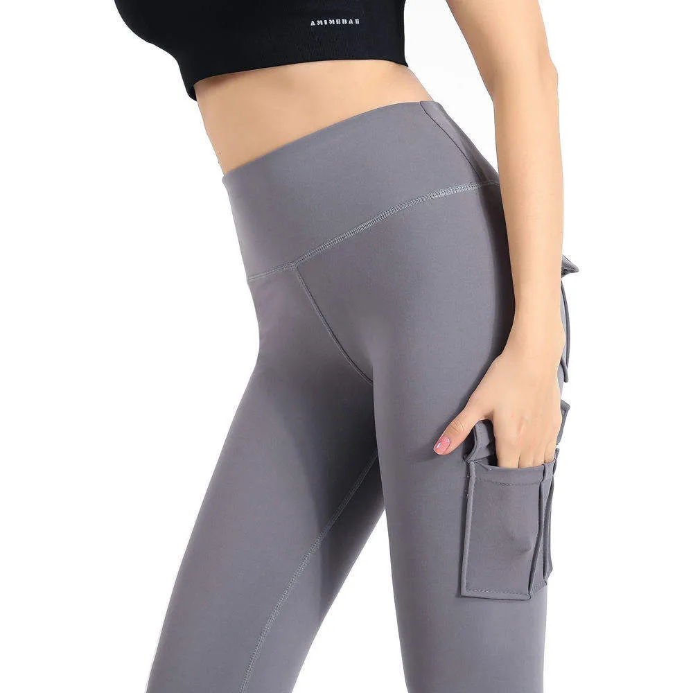 Women Flip pockets-Cargo Leggings-with Super elastic Soft smooth nude fabric