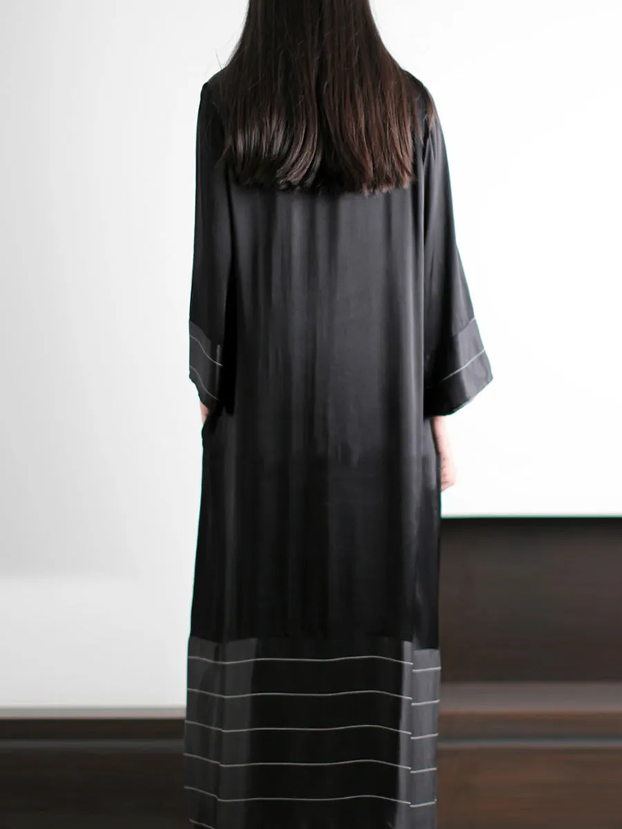 Women Spring Artsy Stripe O-Neck Maxi Dress