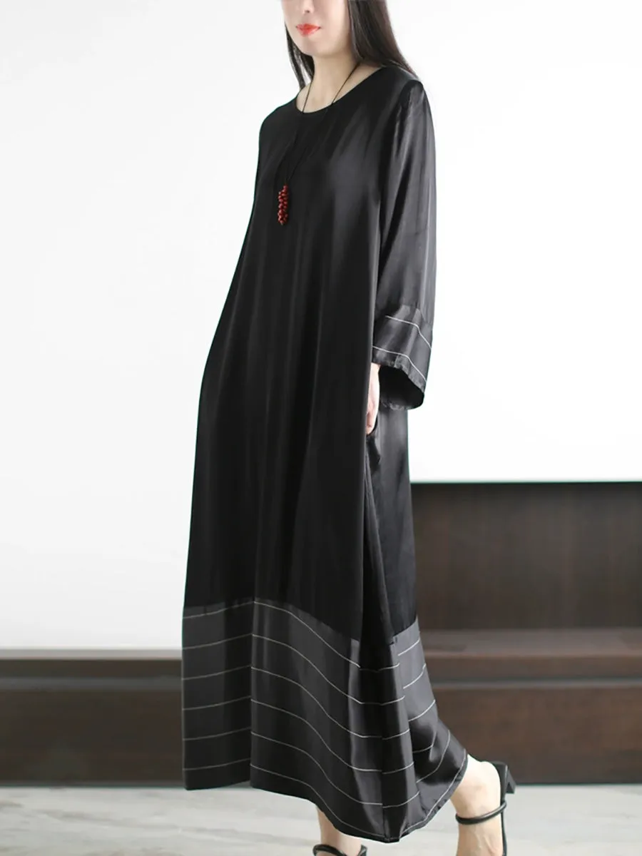 Women Spring Artsy Stripe O-Neck Maxi Dress