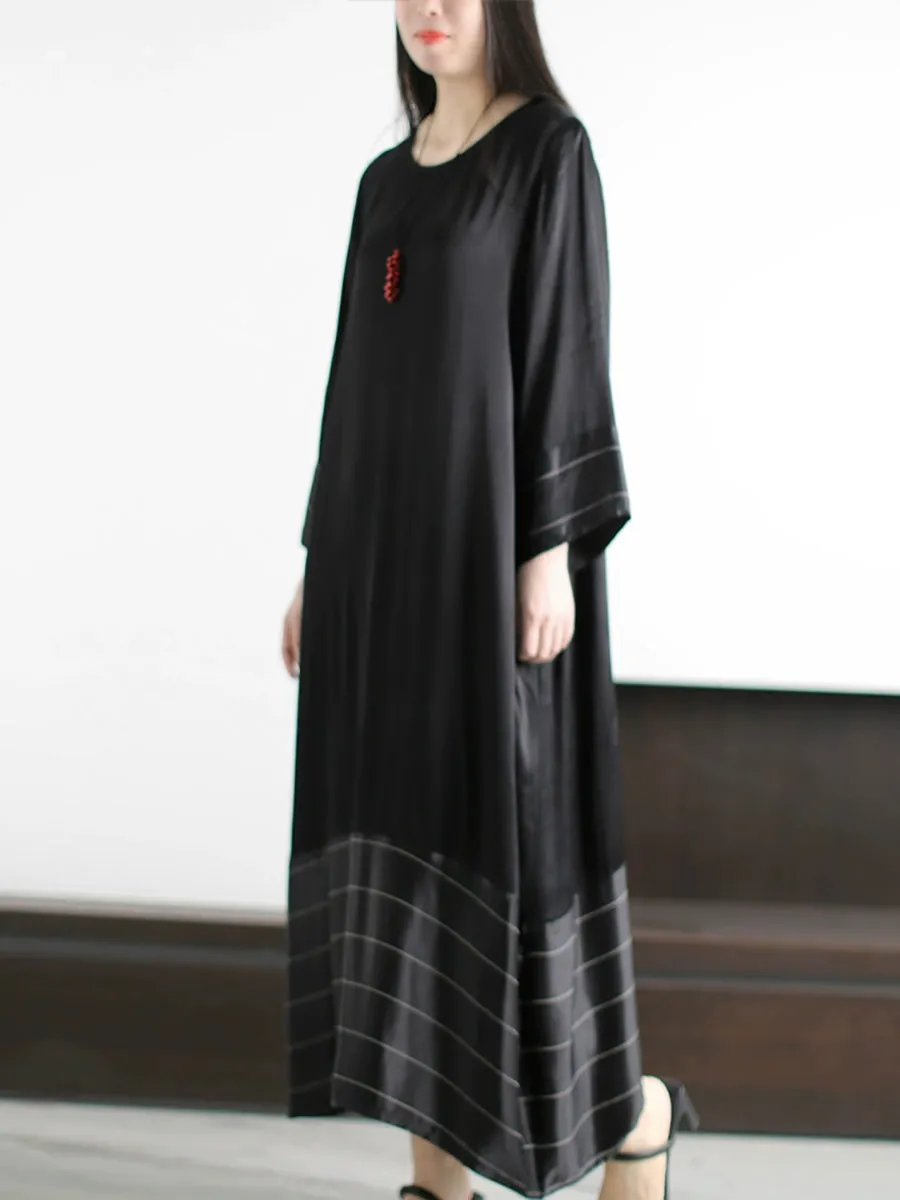 Women Spring Artsy Stripe O-Neck Maxi Dress