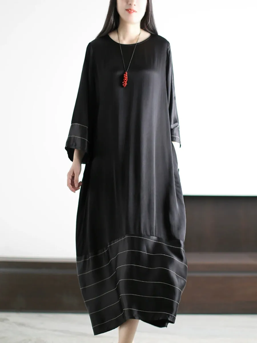 Women Spring Artsy Stripe O-Neck Maxi Dress