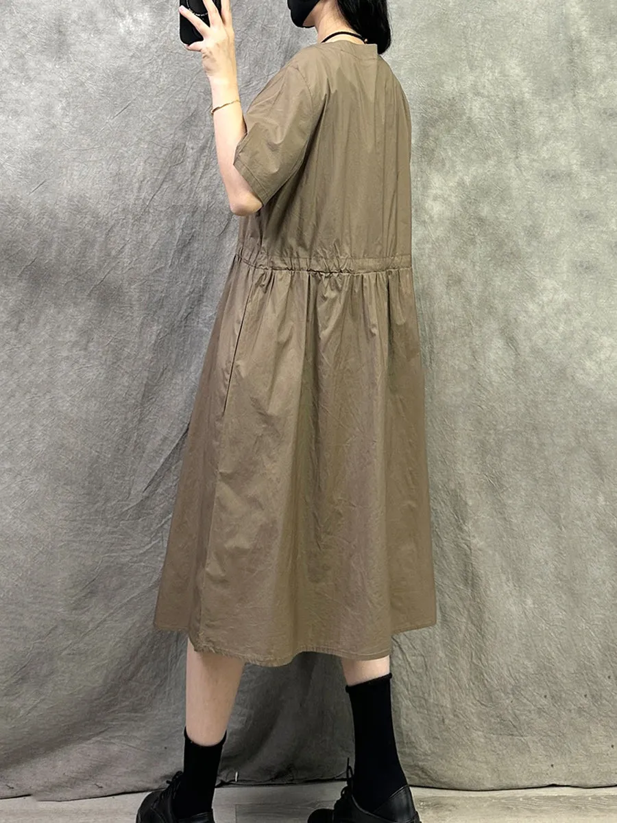 Women Summer Casual O-Neck Loose Cotton Dress