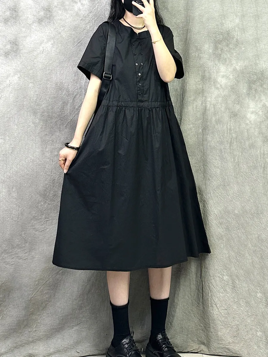 Women Summer Casual O-Neck Loose Cotton Dress