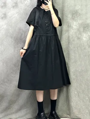 Women Summer Casual O-Neck Loose Cotton Dress