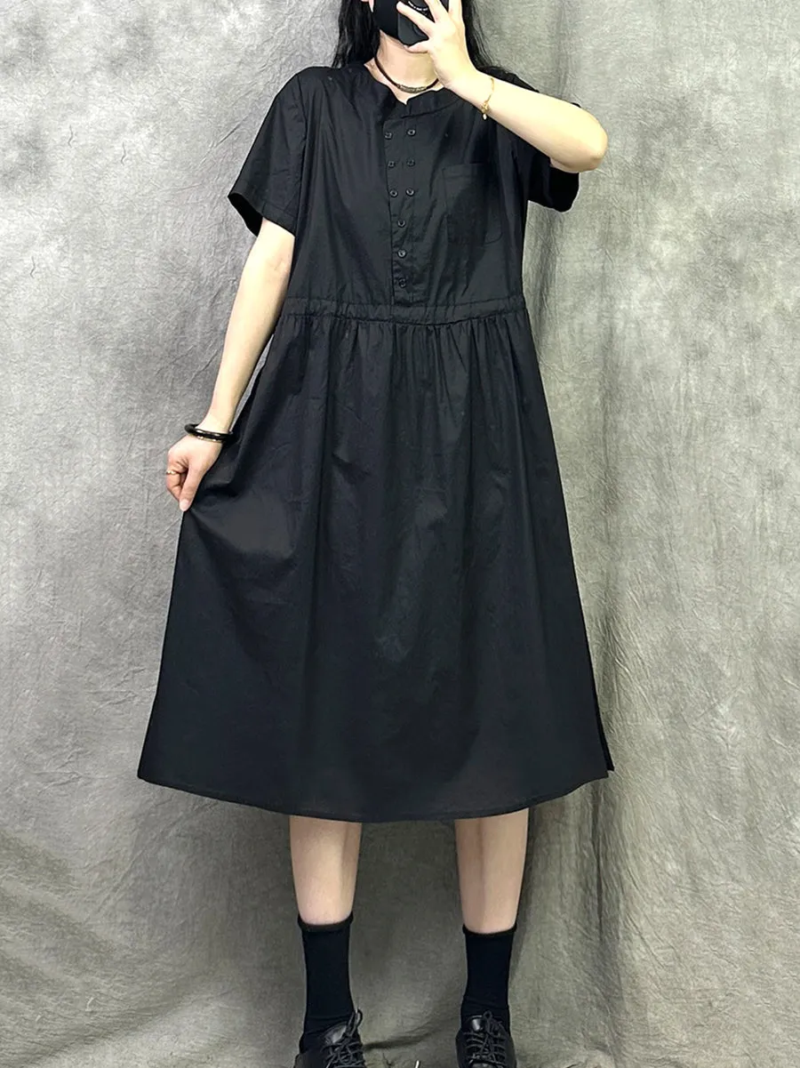 Women Summer Casual O-Neck Loose Cotton Dress
