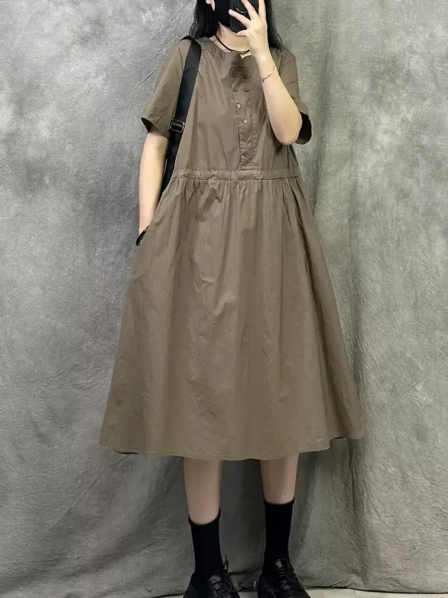 Women Summer Casual O-Neck Loose Cotton Dress