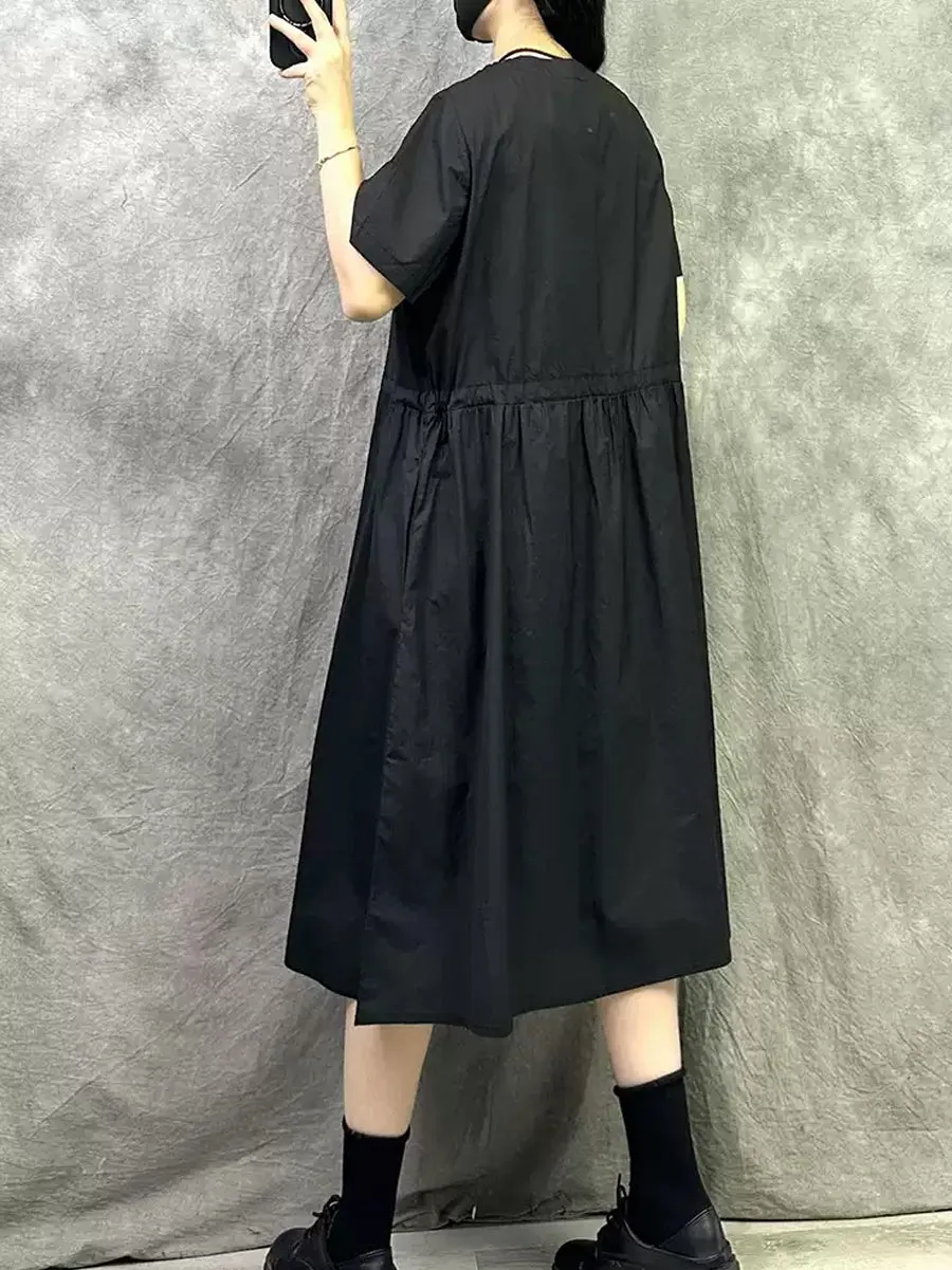 Women Summer Casual O-Neck Loose Cotton Dress
