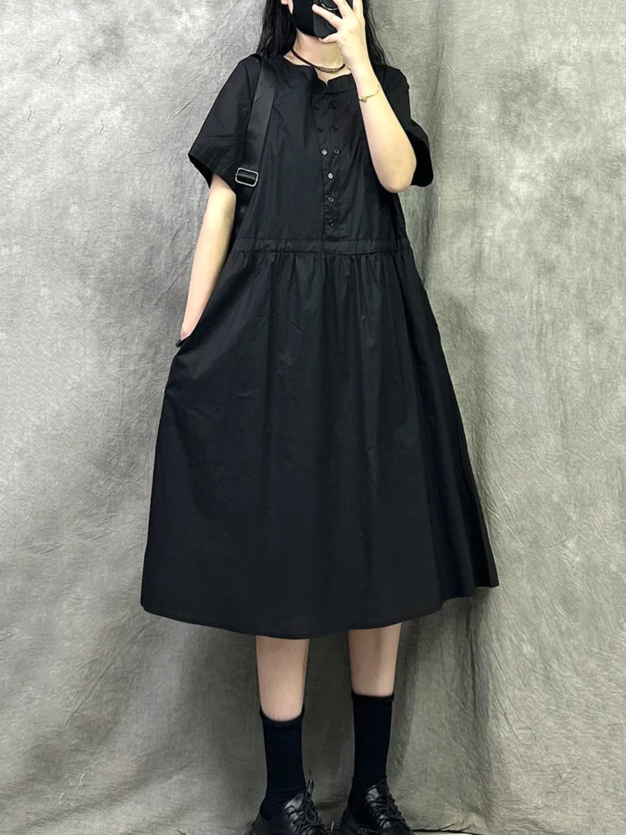 Women Summer Casual O-Neck Loose Cotton Dress