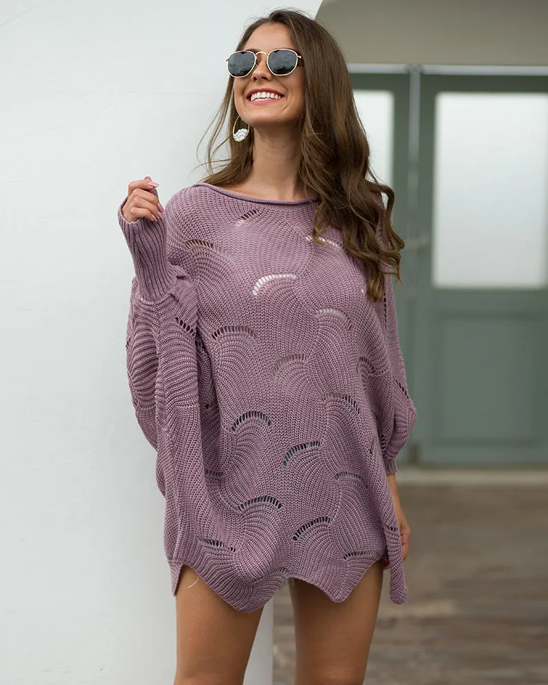 Women's Long Sleeves Hollow Loose Bat Sweater