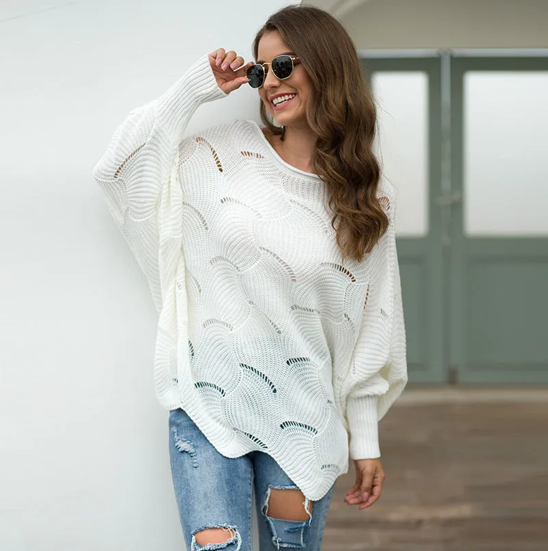Women's Long Sleeves Hollow Loose Bat Sweater