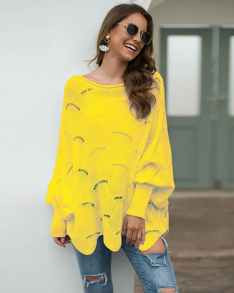 Women's Long Sleeves Hollow Loose Bat Sweater