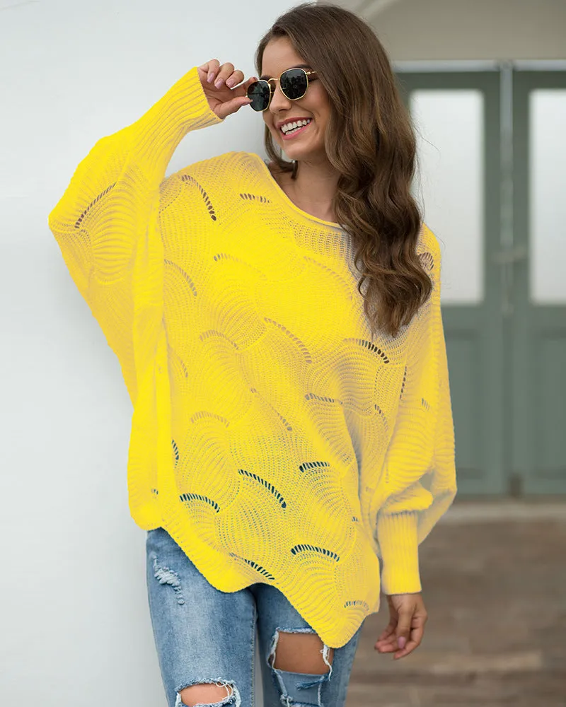 Women's Long Sleeves Hollow Loose Bat Sweater