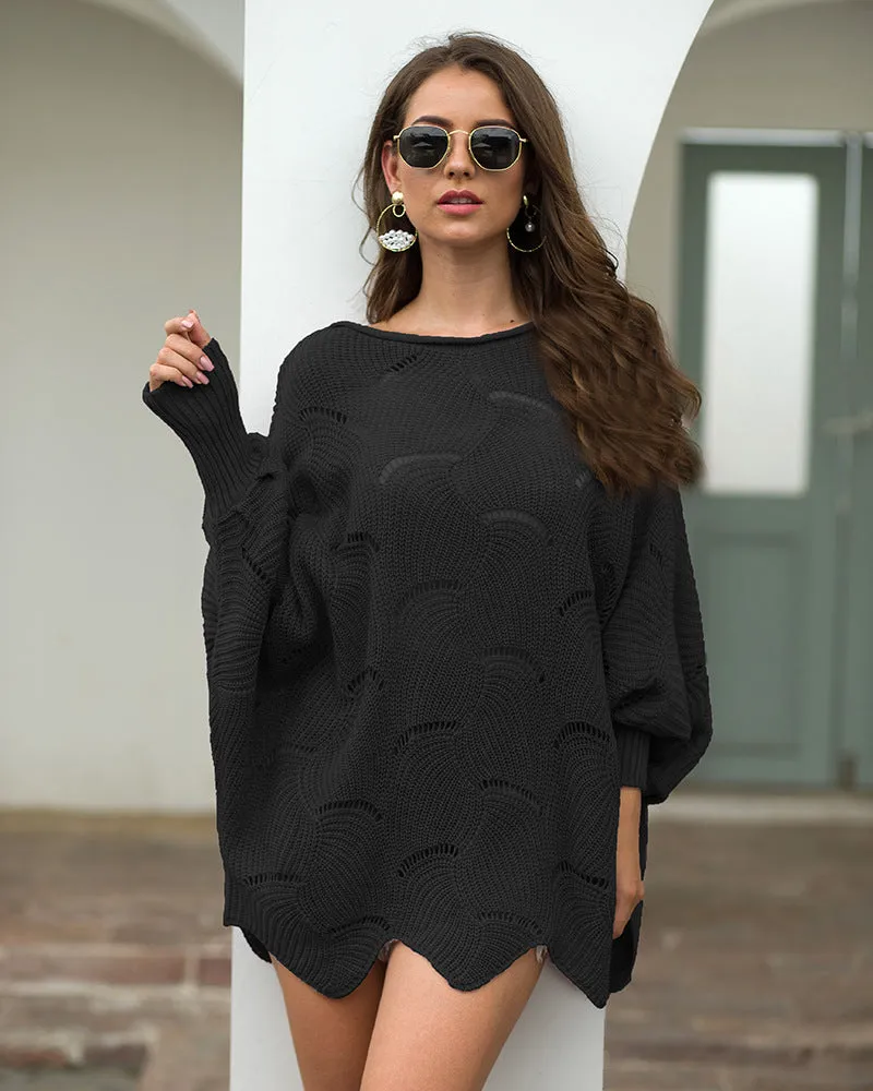 Women's Long Sleeves Hollow Loose Bat Sweater