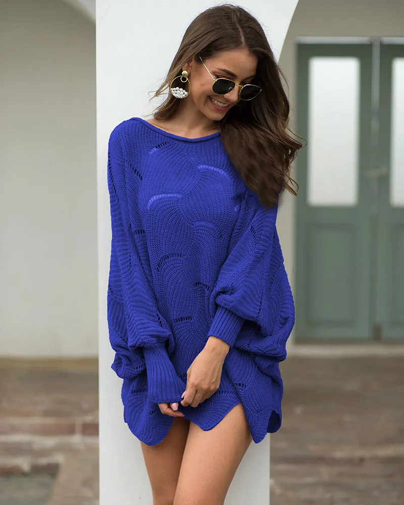 Women's Long Sleeves Hollow Loose Bat Sweater