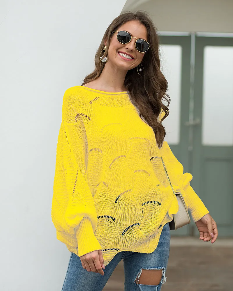 Women's Long Sleeves Hollow Loose Bat Sweater