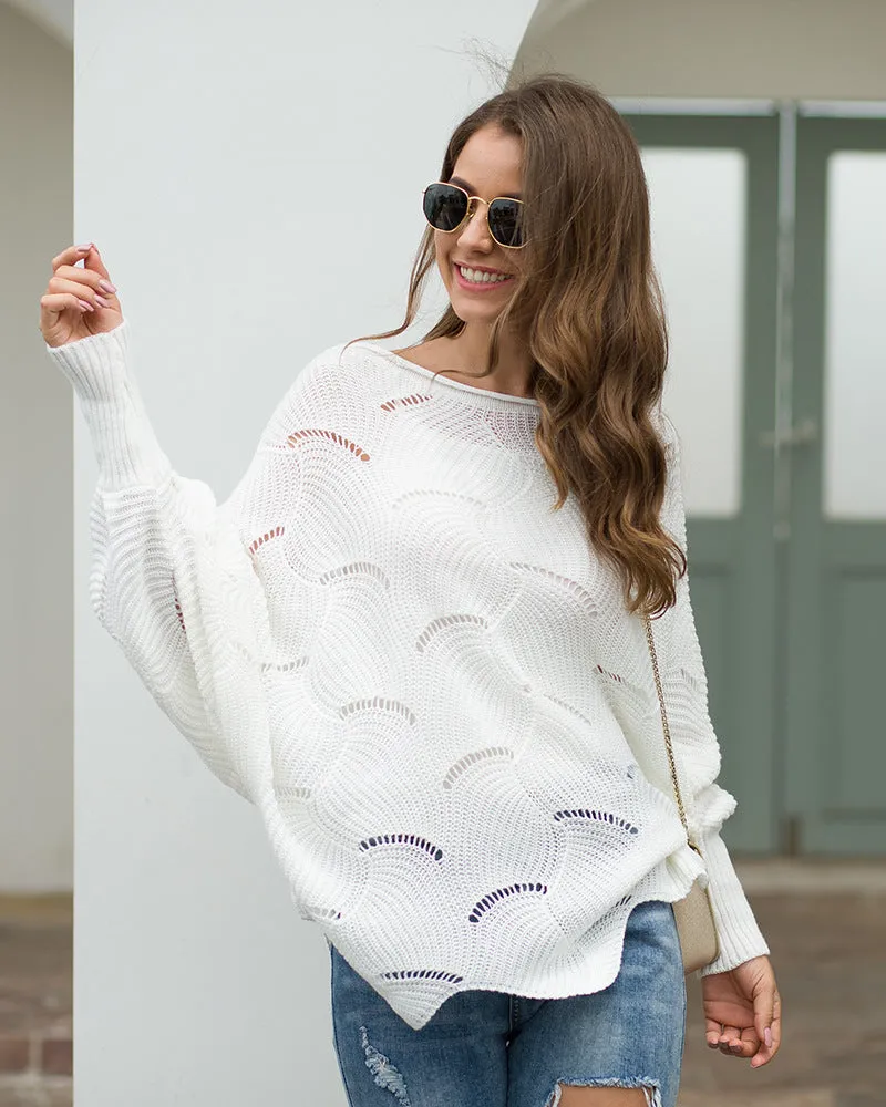 Women's Long Sleeves Hollow Loose Bat Sweater