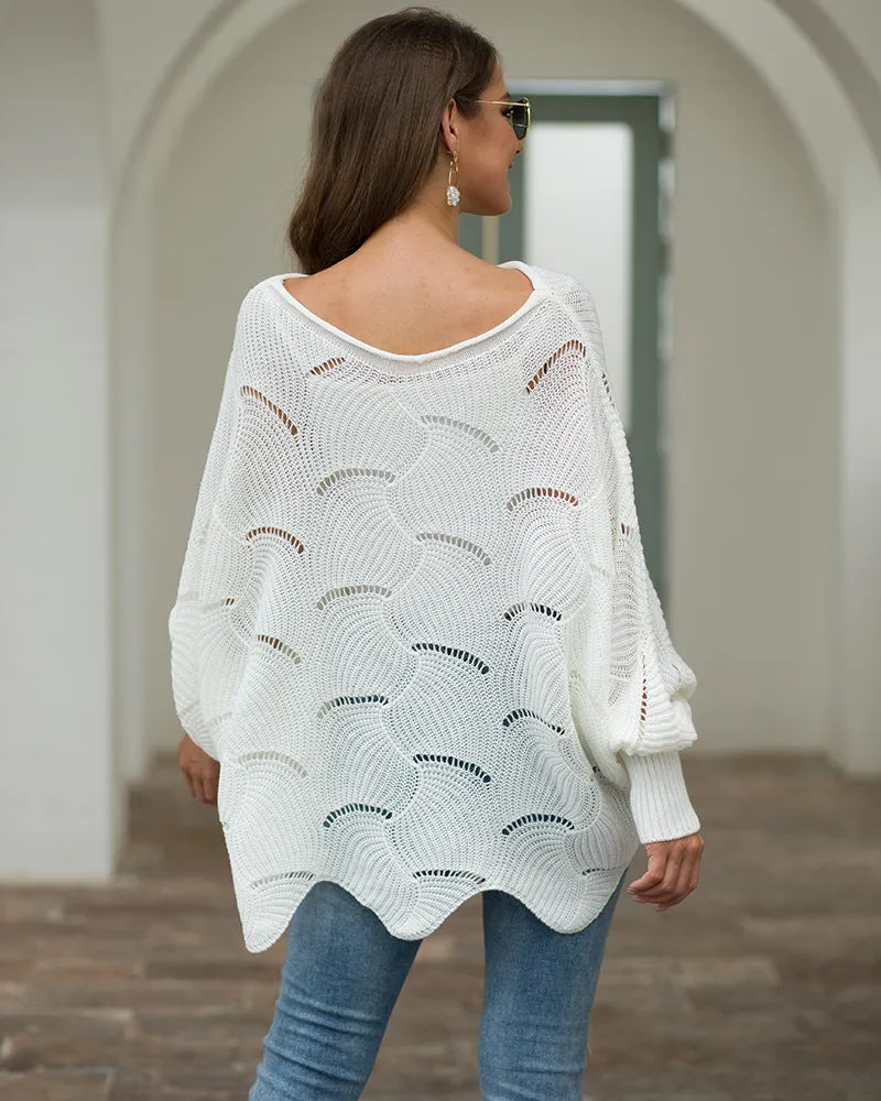 Women's Long Sleeves Hollow Loose Bat Sweater