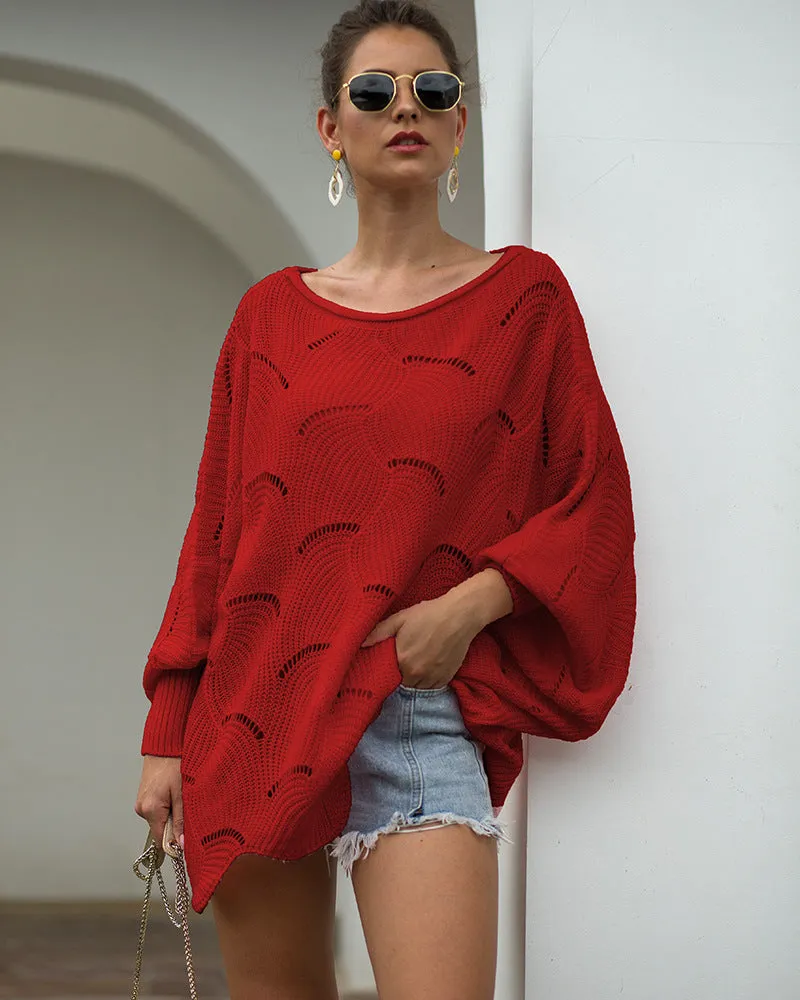 Women's Long Sleeves Hollow Loose Bat Sweater