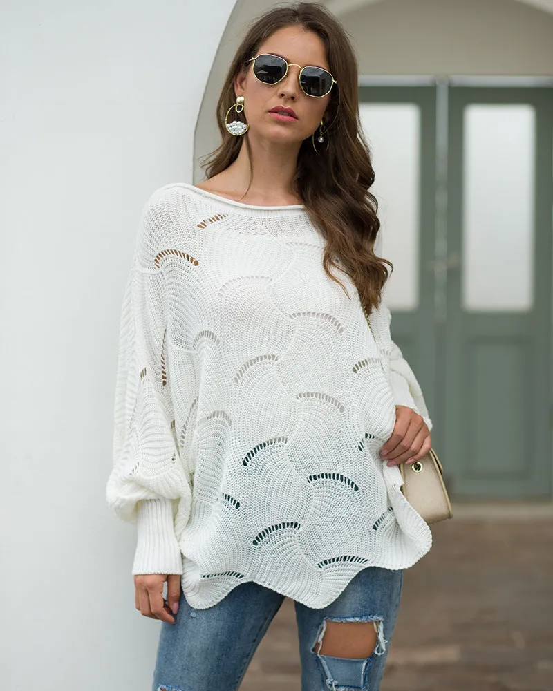 Women's Long Sleeves Hollow Loose Bat Sweater
