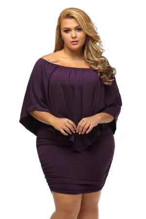 Women's Purple Off Shoulder Bandeau Ruffles Multiple Layered Plus Size Mini Dress