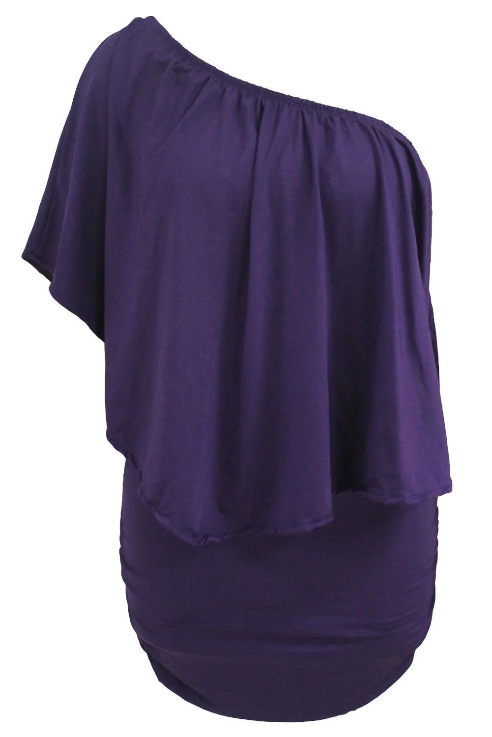 Women's Purple Off Shoulder Bandeau Ruffles Multiple Layered Plus Size Mini Dress