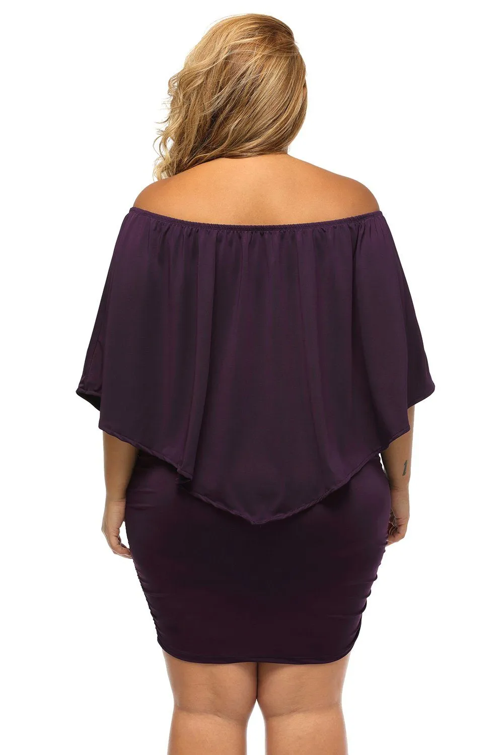 Women's Purple Off Shoulder Bandeau Ruffles Multiple Layered Plus Size Mini Dress