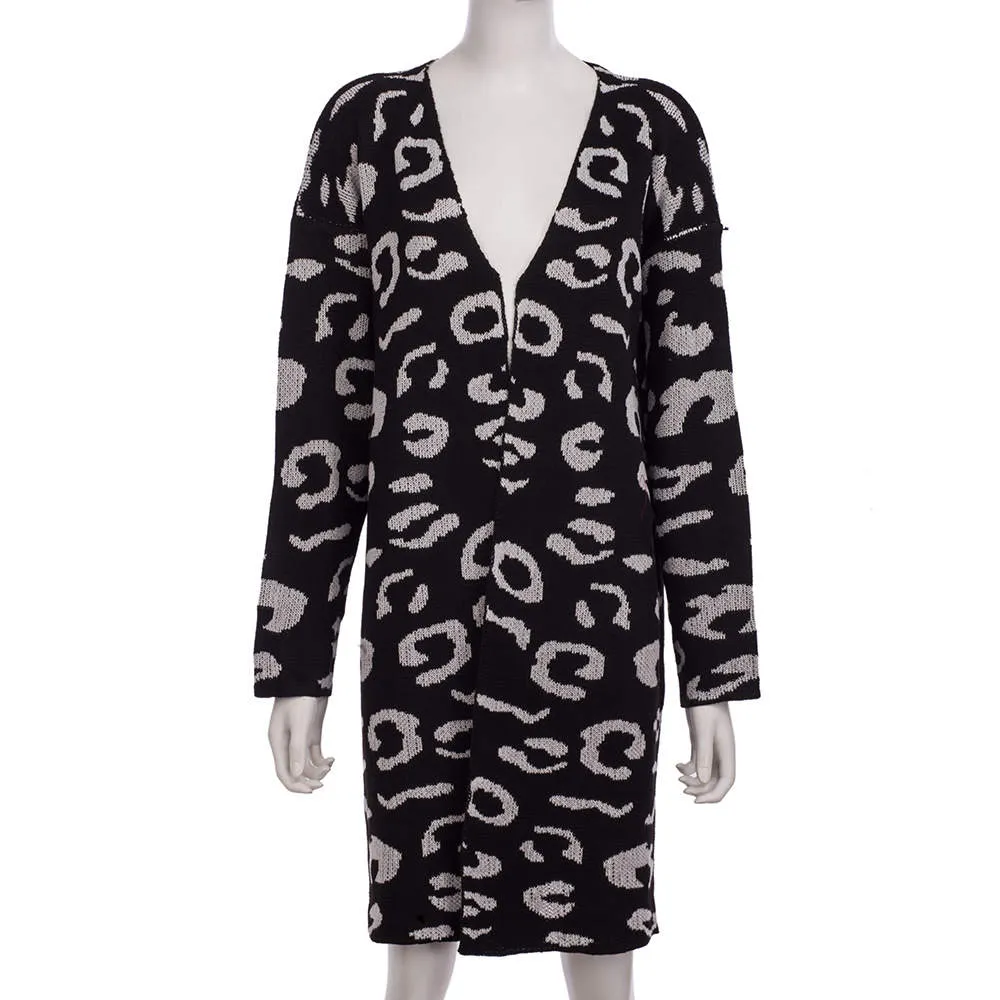 Women's Sweater Four-color Leopard Cardigan Loose Long Sweater