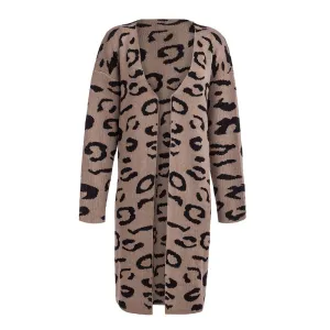 Women's Sweater Four-color Leopard Cardigan Loose Long Sweater
