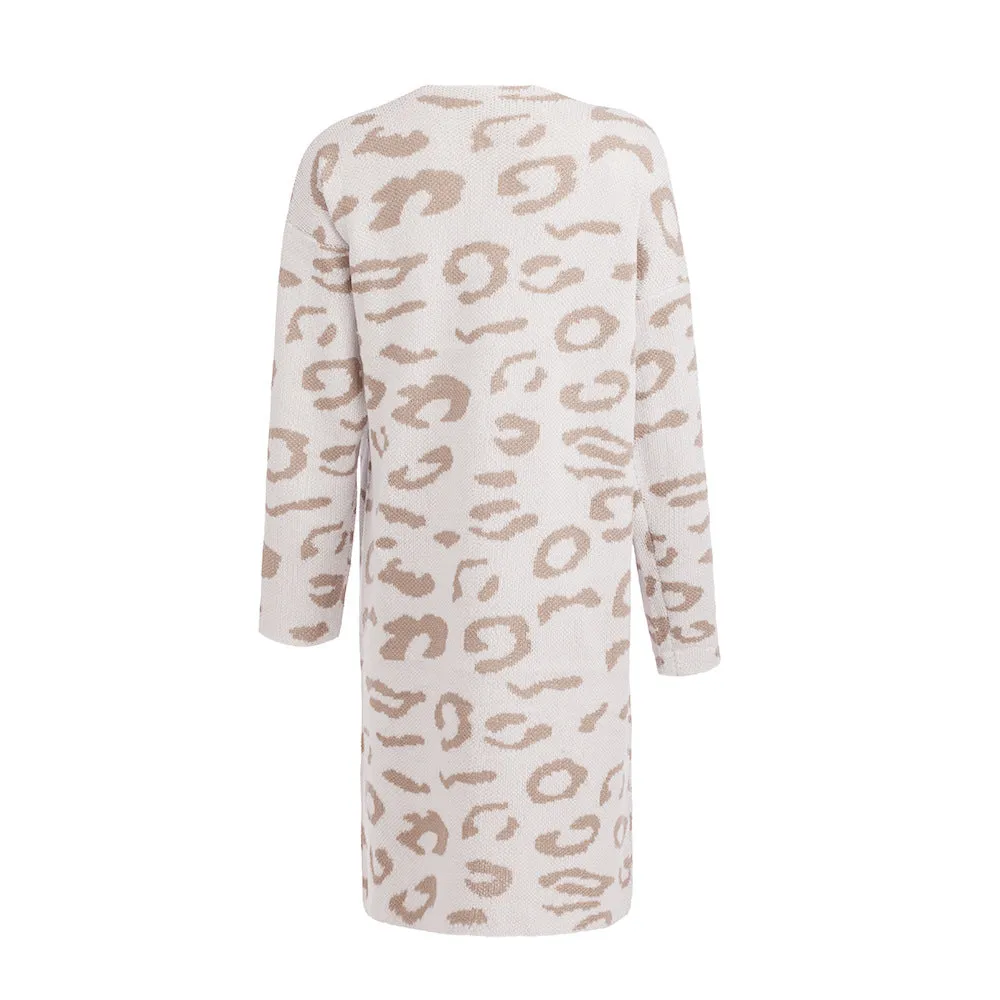 Women's Sweater Four-color Leopard Cardigan Loose Long Sweater