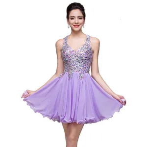 Women's Tulle Prom Gown Short Homecoming Dresses Crystal Sparkle Party Dresses