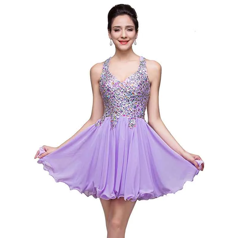 Women's Tulle Prom Gown Short Homecoming Dresses Crystal Sparkle Party Dresses