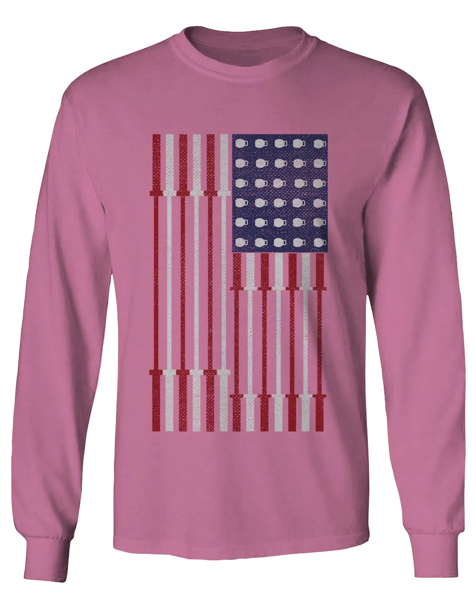 Workout Fitness Bars America American Flags Gym Tough mens Long sleeve t shirt