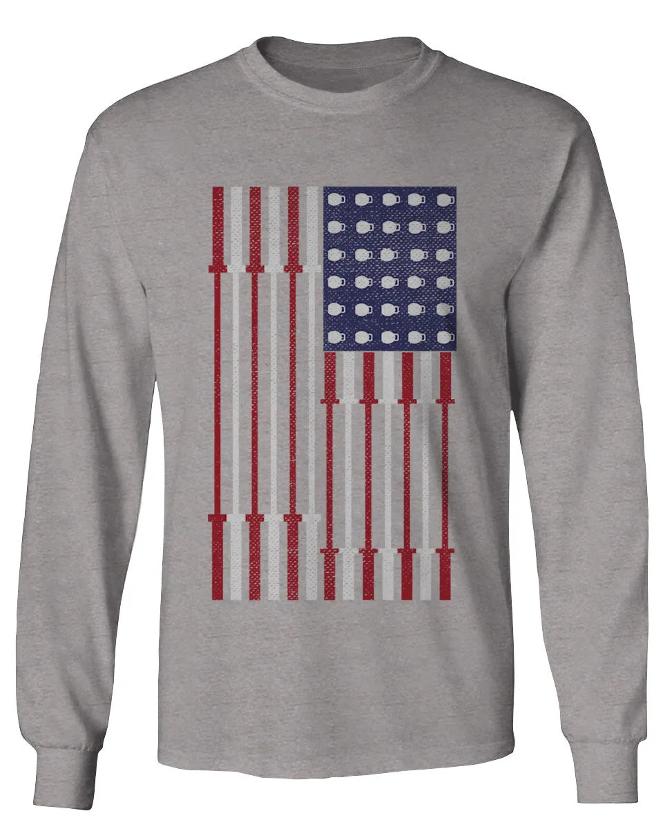 Workout Fitness Bars America American Flags Gym Tough mens Long sleeve t shirt