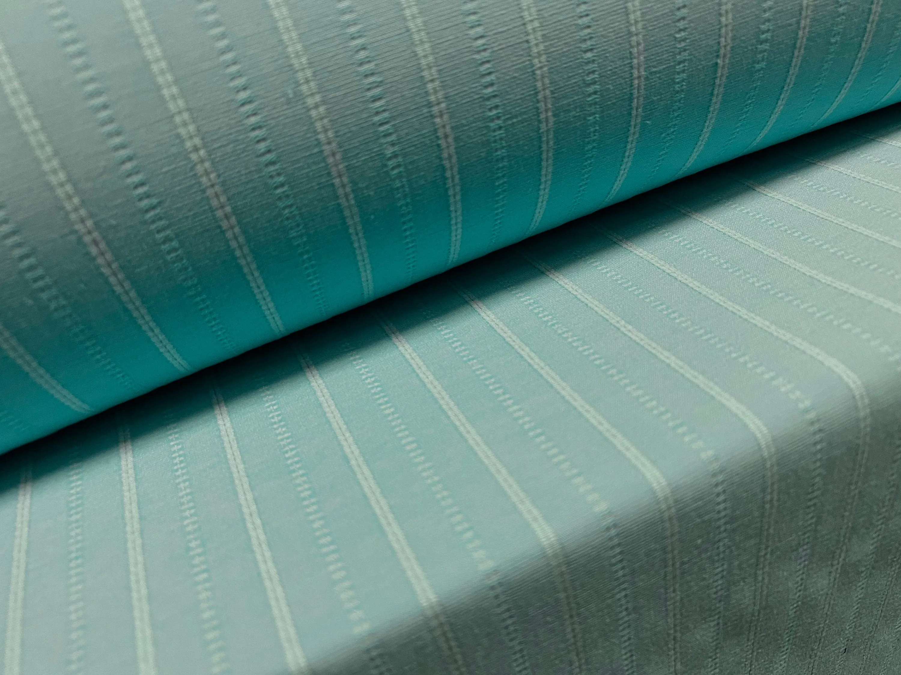 Woven stretch spandex raised pinstripe in a stripe fabric, per metre - turquoise