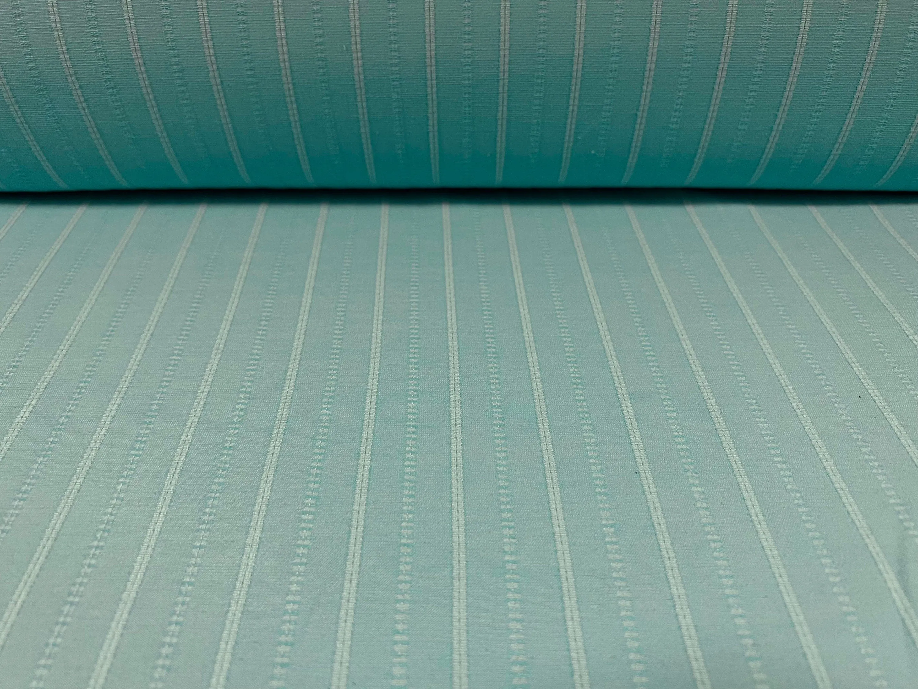 Woven stretch spandex raised pinstripe in a stripe fabric, per metre - turquoise