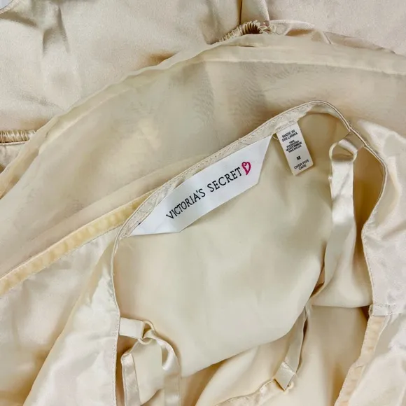 Y2K Vintage Victorias Secret Ivory Cream Satin Velvet Two Piece Lingerie Set