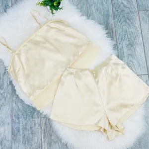 Y2K Vintage Victorias Secret Ivory Cream Satin Velvet Two Piece Lingerie Set