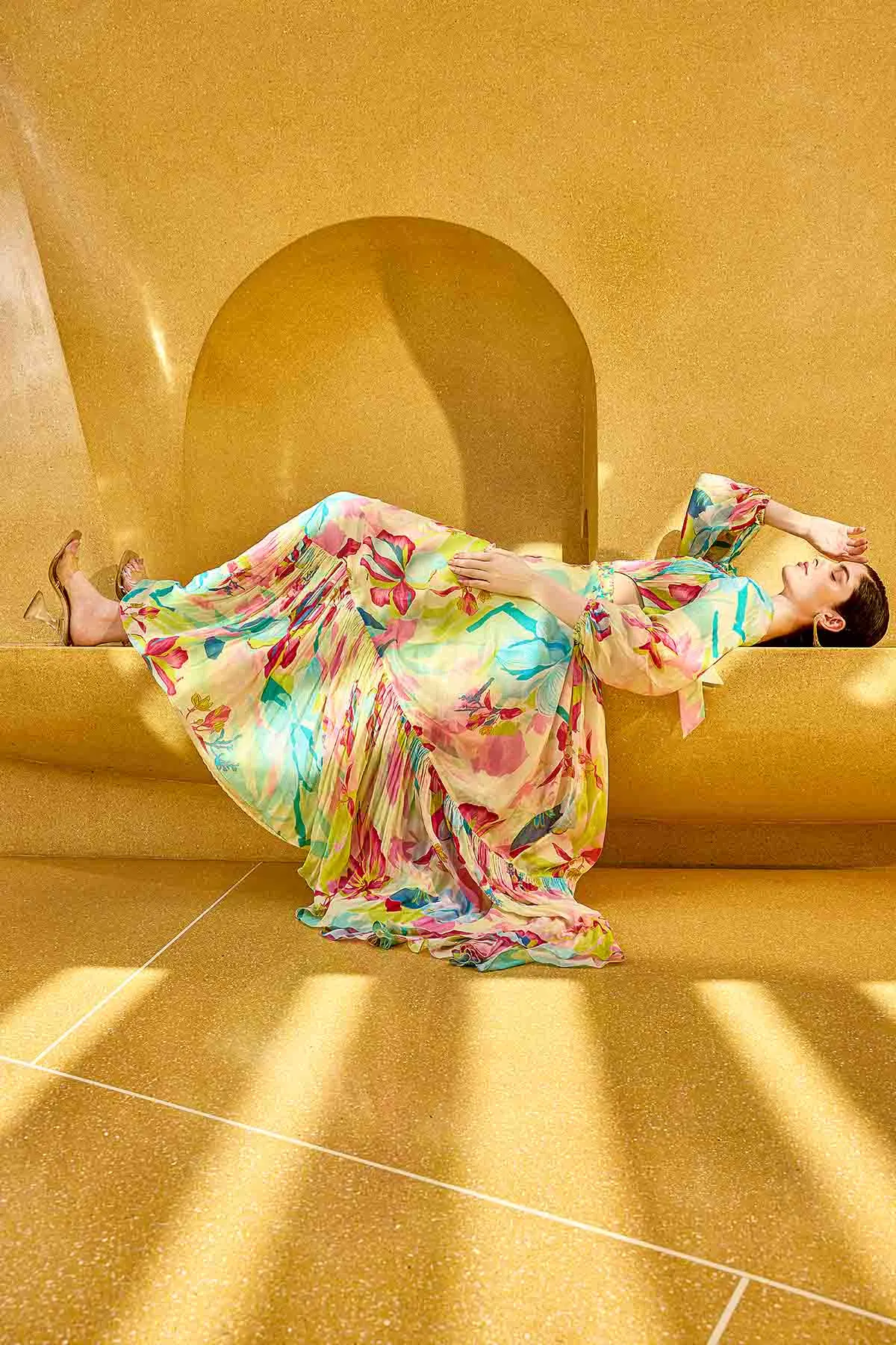 Yellow Chiffon Layered Dress