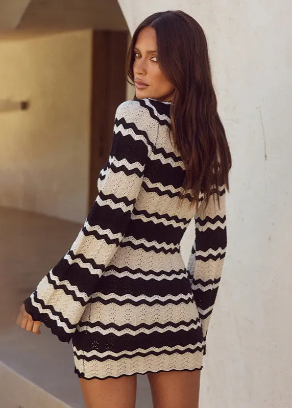 Zahara - Crochet Wave Knit Mini Dress